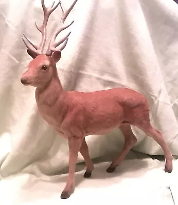 Vtg Plastic Flocked Deer Stag Buck 12 Point 11” Tall • $15