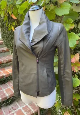 Vince Gray Leather Moto Jacket With Side Panels Size XS • $87.50