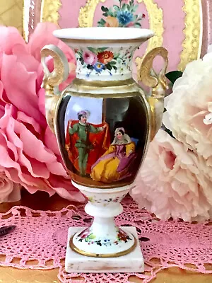 Antique Paris  Empire Swans Handles Vase  Courting Couple Roses Landscape Handpa • £99