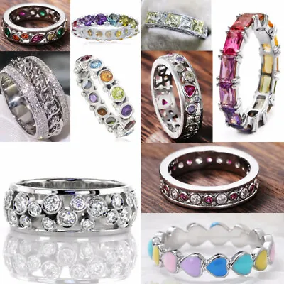 $2.22 • Buy Women 925 Silver Filled Ring Luxury Cubic Zircon Party Jewelry Sz 6-10