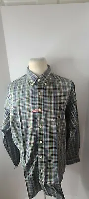Polo Ralph Lauren Shirt Mens 2XL Long Sleeve Blue Green Check Custom Fit Cotton • $27.99