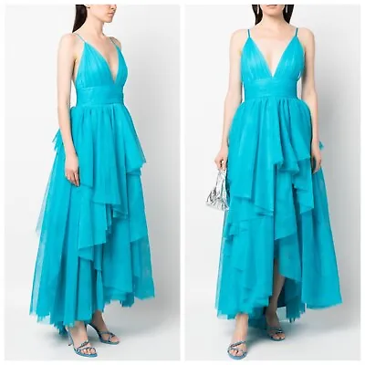 Alice + Olivia DOJA Aqua Teal Blue Layered Tulle Gown Maxi Dress Size 2 XS EUC • $195