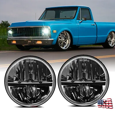 Black 2pc 7 Round LED Headlight Hi/Lo Beam Sealed For Chevy Truck C10 LUV Camaro • $86.29