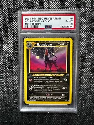 $600 • Buy PSA Mint 9 1st Edition Houndoom Holo 2001 Neo Revelation Pokemon Card 8/64