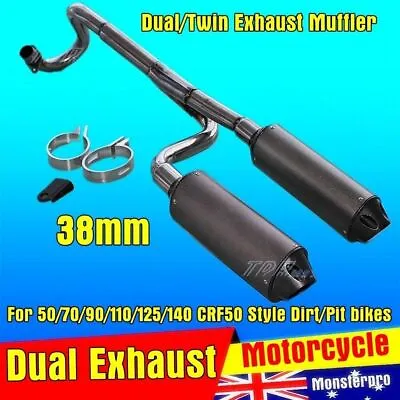 Twin Exhaust Pipe 38mm CNC Alloy Muffler 125cc 140cc 150cc PIT PRO DIRT Bike Tri • $59.31