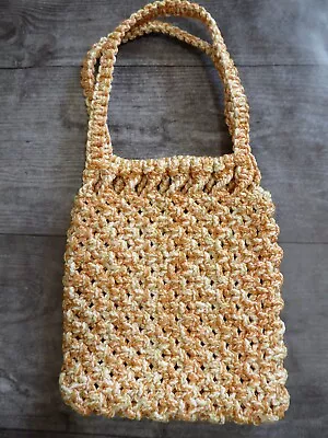 Vintage Macrame Purse 70s Orange Gold Small Satchel Bag Handbag Handmade • $17.29