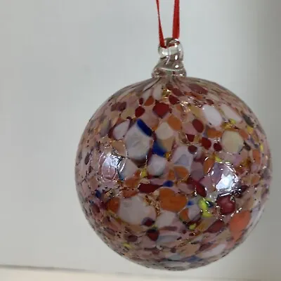 Vintage Hand Blown Glass Art Multicolor Swirl Ball Round Christmas Ornament 3.5” • $12