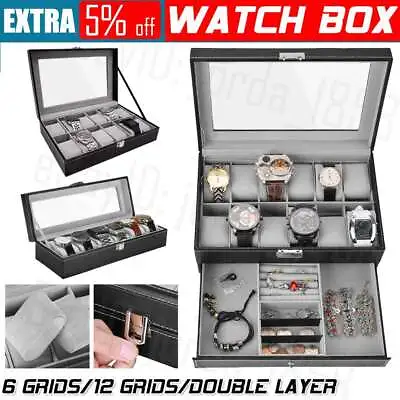 Display Case Watch Jewelry Storage Holder Box 12 Grids Gift Organizer PU Leather • $27.45