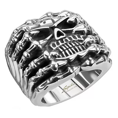 316L Stainless Steel Men's Skull With Skeleton Hands Ring Size 9-15 • $13.99