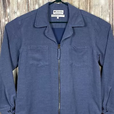 Vintage Columbia Blue Flannel Full Zip Collared Long Sleeve Shirt Jacket Mens M • $9.49