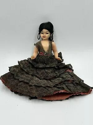 Vintage Celluloid Spanish Doll Red / Black Collectable Open / Close Eyes 10cm • $24