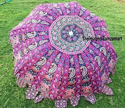 Multi Pink Peacock Style Cotton Umbrella Home Garden Decor Parasol Beach/Pool • $178.18