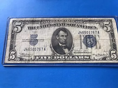 1934 A Blue Seal $5 Five Dollar Silver Certificate   .......Loc #7d • $18