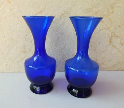 Vintage Matching Pair Of Cobalt Blue Glass Vases • $45