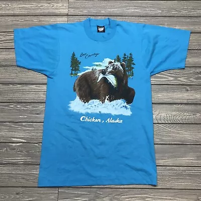 Vintage 1987 Bear Country Alaska Graphic T Shirt Single Stitch Sz M Blue USA • $17.99
