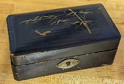 AntiqueBlack Japanese Hand Painted Bamboo Design Jewelry Box 5 X2 X2 3/4  • $30