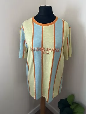 GUESS JEANS X ASAP ROCKY Collab Multi Striped Logo Crew Neck T Shirt Size M VGC • £19.99