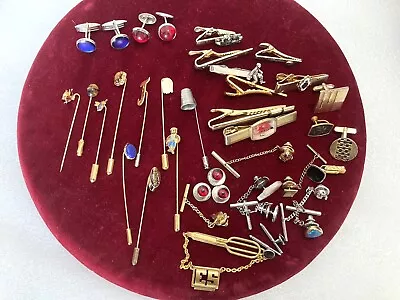 Vintage Mens Jewelry  Cuff Links-Tie Clips-Pins Mixed  Lot • $25