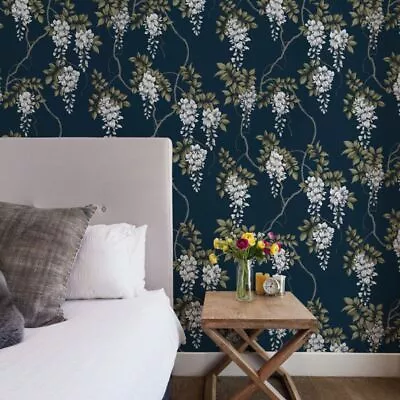 Superfresco Easy Navy Wisteria Floral Wallpaper • £16.79