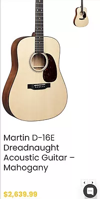 Martin D-16E Dreadnaught Acoustic Guitar - Mahogany **NEW**FREEXPRESSHIPPING** • $1619.02