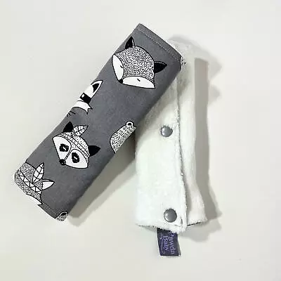 Pram Stroller Rocker Straps Or Car Seat Belt Covers Teething Pads In Grey Foxes • $16