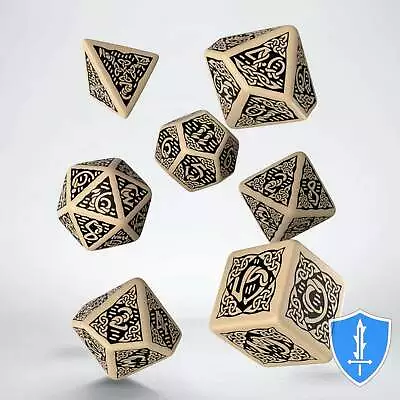 Q-Workshop Celtic Dice Set (7) 3D Beige/Black D&D RPG • $8