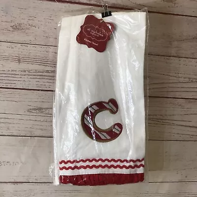 NEW Christmas Kitchen Towel Monogram Initial  C  St. Nicholas Square Red Ruffle • $5.99