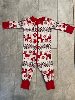 HANNA ANDERSSON Red Dear Deer Nordic Organic One Piece Pajamas Size 60 6-9m • $14.99