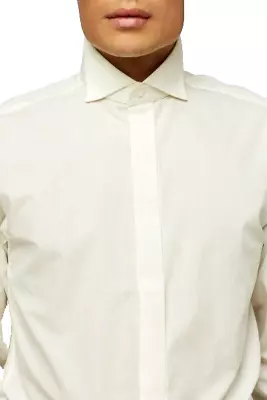 Mens Wedding Shirt Shirts Formal Tuxedo Wing Collar Cream Ivory White Button New • £12.95