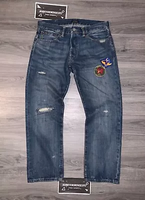 POLO RALPH LAUREN Men Classic Fit Straight Leg Tiger Patch Distressed Jeans NWOT • $69.97