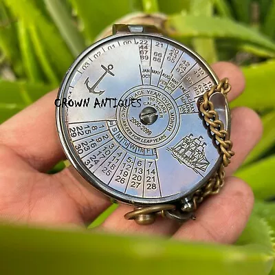 Vintage Brass 100 Year Callendar Compass Antique Pocket Gift Compass With Case • $26.40