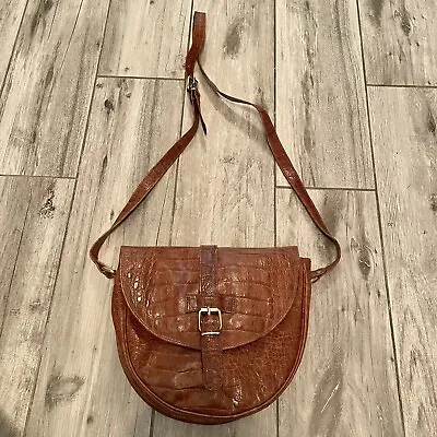 VTG  Nordstrom Cognac Brown Soft Leather Crossbody Saddle Bag Made In Italy • $22.75