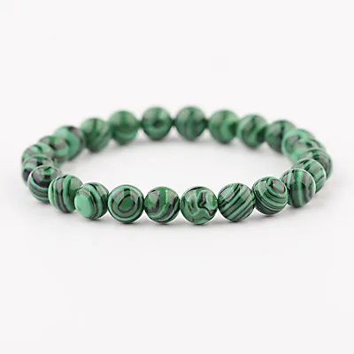 Natural Green Malachite Round Gemstone Beads Stretchy Bracelet Gift 6MM 8MM 10MM • $6.64