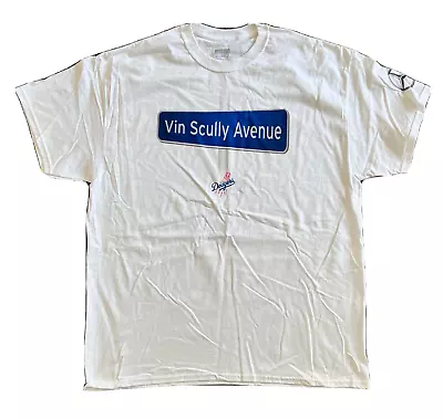 Vin Scully Avenue LA Dodgers Mercedes Promo T Shirt New Balance White XL • $10.99