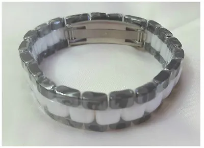 Black & White Magnetic Hi Tech Ceramic Mens Bracelet Stainless Steel • $38.25