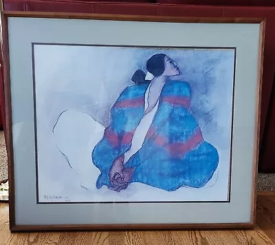 RC Gorman Signed Lithograph Navajo  Lady In Blue Blanket Frame 35.5  X 29.5  • $400