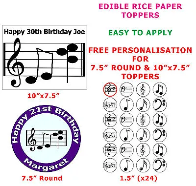 Personalised Musical Notes Birthday Cake/Cupcake Topper On Edible Rice Paper  • £2.76