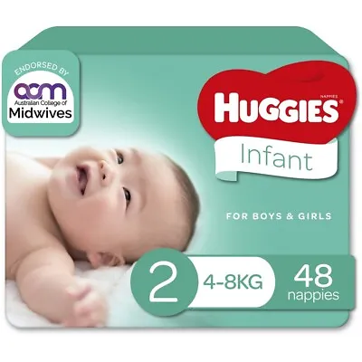 $21 • Buy Huggies Infant Nappies Size 2 (4-8kg) 48 Pack