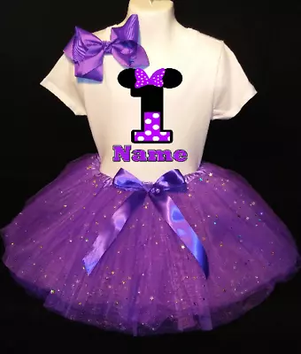 MINNIE MOUSE **With NAME** 1st First 1 Birthday Purple Tutu Dress Fast Shipping • $17.50