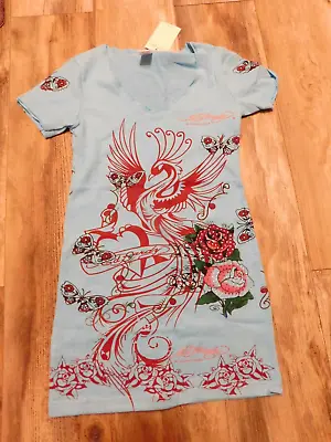 Ed Hardy Blue Shirt Size Large New W/ Defects ( Run Small Measurements Below ) • $19.16