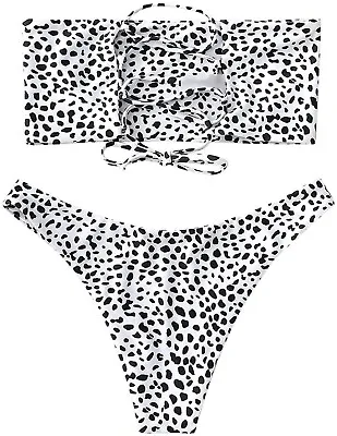 NEW ZAFUL Knot Bandeau COW PRINT BIKINI BATHING SWIM SUIT BLACK WHITE SIZE 6 • $14.99