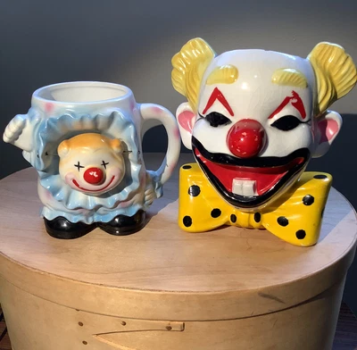 $22 • Buy Vintage Circus Clown Planter And Bobble Head Mug Carnival Creepy Clown Lot Of 2