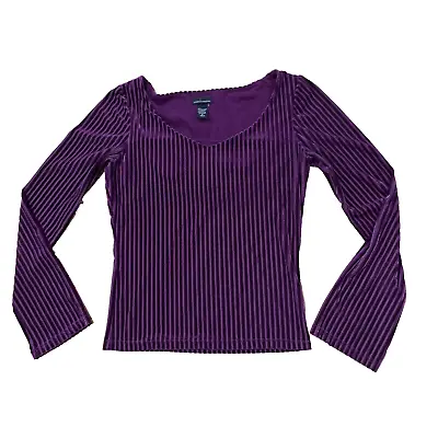 MODA Intenational Long Sleeve Top Womens M Velvet Bright Bell Purple Stripe VTG • $11.40