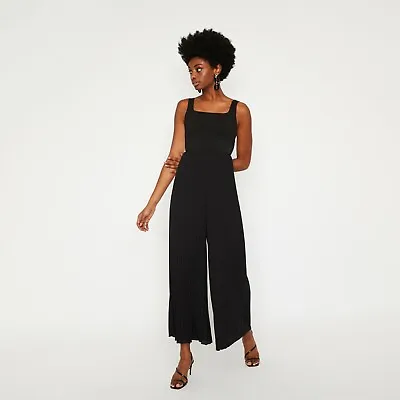 New Warehouse Black Pleated Wide Leg Palazzo Jumpsuit Party Summer Look Uk 6 • £45