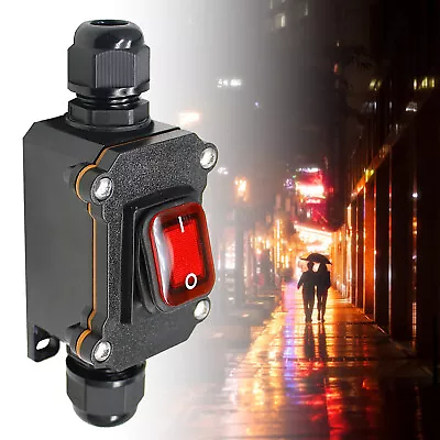 Inline Cable Switch 20/30A Red LED Light ON Off Switch Waterproof For Outdoor • £9.98