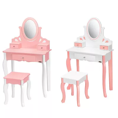 Kids Vanity Set Princess Makeup Dressing Play Table Set With Mirror & 3 Drawers • $59.99