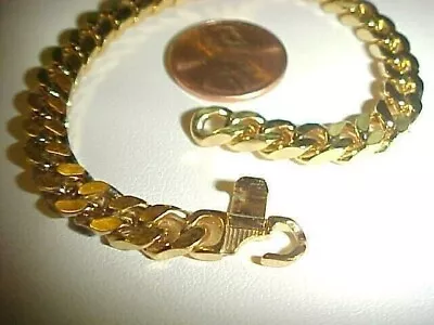 VINTAGE GOLD PLATED FLAT CUT THICK CURB 6mm. WIDE 7.25  CHAIN BRACELET W773 • $0.99