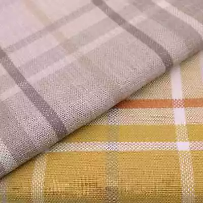 Checked Designer Upholstery Fabric In Grey & Mustard • £4.99