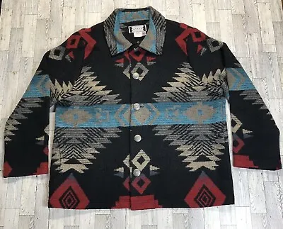 Rhonda Stark Vintage Southwestern Aztec Wool Blend Blanket Jacket USA XL • £69.44