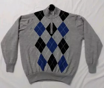 Men'sfootjoy 1/4 Zip Sweater Size Xl Argyle Grey Blue Black Wool Lined Polyester • $0.25